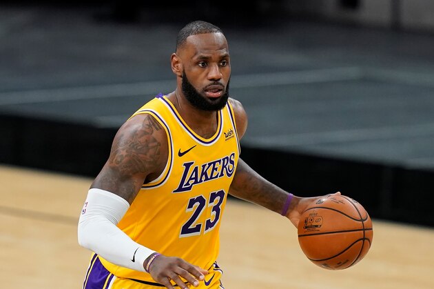 Los Angeles Lakers forward LeBron James (23) during the second half of an NBA basketball game against the San Antonio Spurs in San Antonio, Wednesday, Dec. 30, 2020. (AP Photo/Eric Gay)