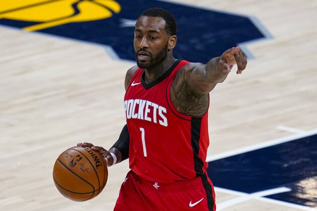 Houston Rockets guard John Wall (1) plays against the Indiana Pacers during the fourth quarter of an NBA basketball game in Indianapolis, Wednesday, Jan. 6, 2021. (AP Photo/Michael Conroy)