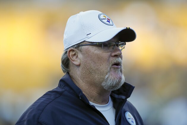 Pittsburgh Steelers offensive coordinator Randy Fichtner during warmups before an NFL preseason football game against the Tampa Bay Buccaneers in Pittsburgh, Friday, Aug. 9, 2019. (AP Photo/Keith Srakocic)