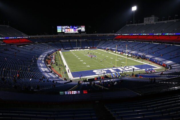 Fans arrive at Bills Stadium before an NFL divisional round football game between the Buffalo Bills and the Baltimore Ravens Saturday, Jan. 16, 2021, in Orchard Park, N.Y. (AP Photo/Jeffrey T. Barnes)