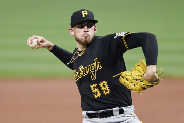 Pittsburgh Pirates starting pitcher Joe Musgrove delivers against the Cleveland Indians during the first inning of a baseball game, Saturday, Sept. 26, 2020, in Cleveland. (AP Photo/Ron Schwane)
