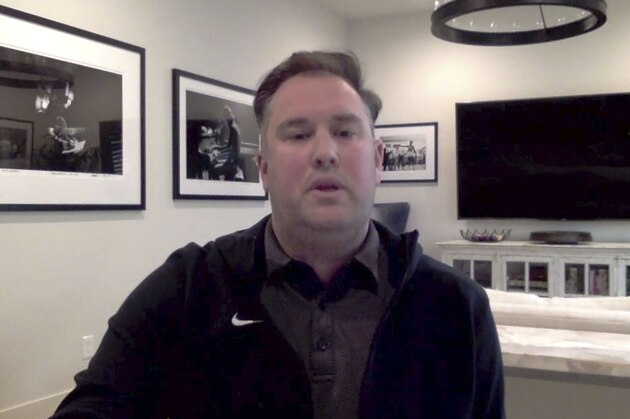 This screen grab from a Zoom call shows new New York Mets general manager Jared Porter Monday, Dec. 14, 2020. Porter knows his new boss with the Mets is counting on a championship. Pretty soon, too. That doesn’t bother him one bit. “Hearing comments like that motivates me,” Porter said Monday after being introduced as New York’s general manager.  (Zoom via AP)