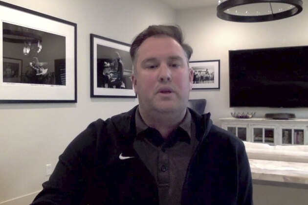 This screen grab from a Zoom call shows New York Mets general manager Jared Porter Monday, Dec. 14, 2020. Mets general manager Jared Porter sent graphic, uninvited text messages and images to a female reporter in 2016 when he was working for the Chicago Cubs in their front office, ESPN reported Monday night, Jan. 18, 2021. (Zoom via AP, File)