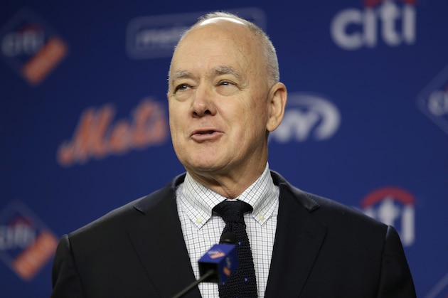 FILE - In this Wednesday, Jan. 17, 2018 file photo, New York Mets' general manager Sandy Alderson speaks at a news conference at Citi Field in New York. Mets general manager Sandy Alderson is taking a leave of absence because his cancer has returned. The 70-year-old made the announcement before the game against Pittsburgh, Tuesday, June 26, 2018. (AP Photo/Seth Wenig, File)