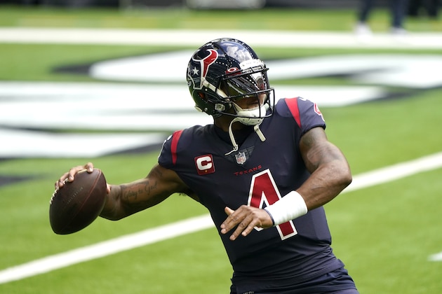 Houston Texans quarterback Deshaun Watson (4) warms up before an NFL football game against the Cincinnati Bengals Sunday, Dec. 27, 2020, in Houston. (AP Photo/Eric Christian Smith)