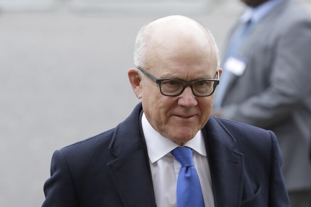 FILE - In this March 9, 2020, file photo United States Ambassador to the United Kingdom Woody Johnson arrives to attend the annual Commonwealth Day service at Westminster Abbey in London. A report released Wednesday, Aug. 12, by the State Department’s internal watchdog confirms reports that New York Jets owner Woody Johnson was accused of making “insensitive” and “inappropriate” remarks to staff as U.S. ambassador to Britain. (AP Photo/Kirsty Wigglesworth, File)