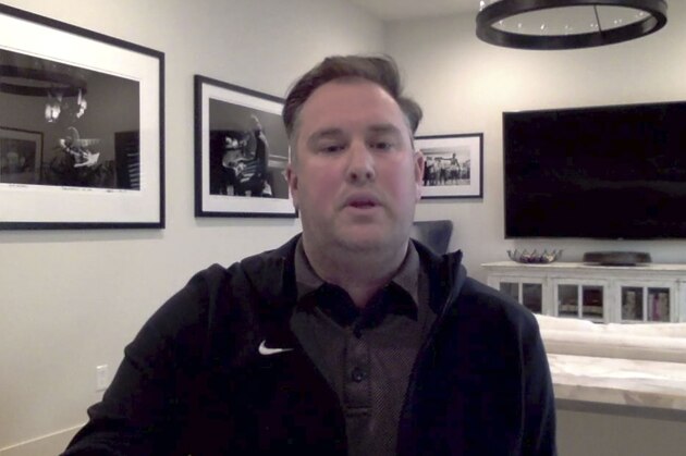 This screen grab from a Zoom call shows New York Mets general manager Jared Porter Monday, Dec. 14, 2020. Mets general manager Jared Porter sent graphic, uninvited text messages and images to a female reporter in 2016 when he was working for the Chicago Cubs in their front office, ESPN reported Monday night, Jan. 18, 2021. (Zoom via AP, File)