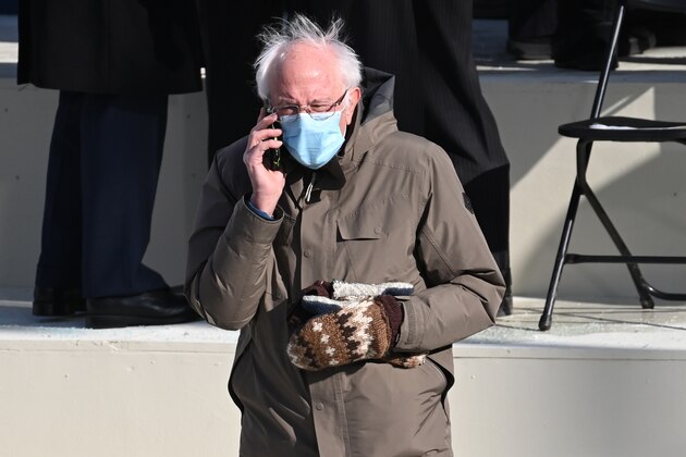 Vermont Senator Bernie Sanders arrives for the 59th Presidential Inauguration at the U.S. Capitol for President-elect Joe Biden in Washington, Wednesday, Jan. 20, 2021. (Saul Loeb/Pool Photo via AP)