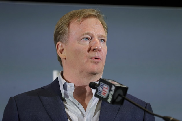 FILE - In this Feb. 3, 2020, file photo NFL Commissioner Roger Goodell speaks during a news conference in Miami. “The NFL stands with the Black community, the players, clubs and fans,” NFL Goodell said last week. “Confronting recent systemic racism with tangible and productive steps is absolutely essential. We will not relent in our work.” (AP Photo/Brynn Anderson, File)