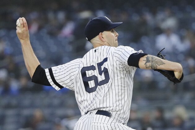 New York Yankees' James Paxton delivers a pitch during the first inning of a baseball game against the Minnesota Twins Friday, May 3, 2019, in New York. (AP Photo/Frank Franklin II)