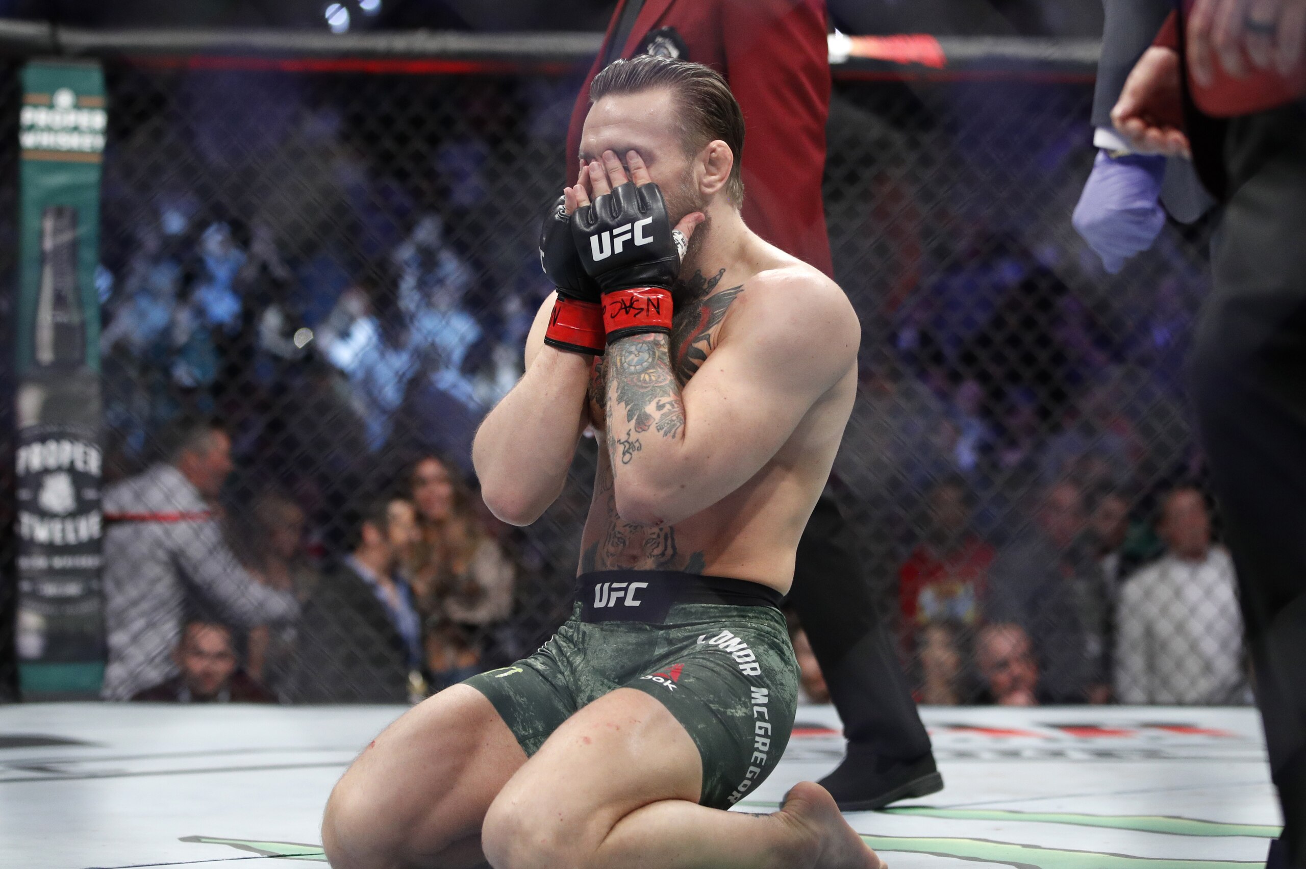 Conor McGregor reacts to his win over Donald