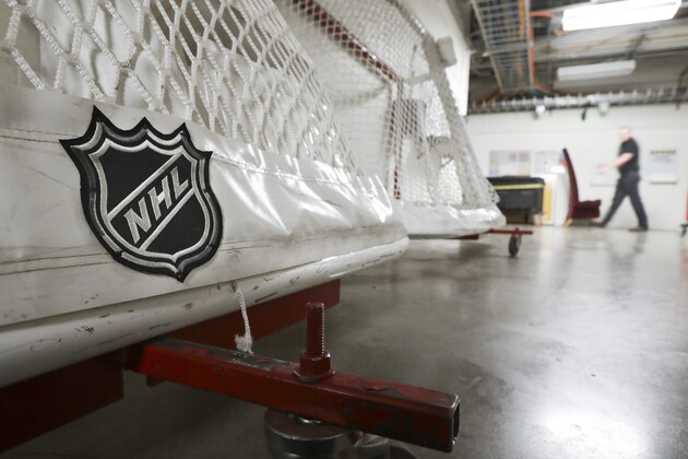 FILE - In this March 12, 2020 file photo goals used by the NHL hockey club Nashville Predators are stored in a hallway in Bridgestone Arena in Nashville, Tenn. While sports is on hold during the coronavirus pandemic, there are surely lessons to be learned. When normality does return to our stadiums and arenas, maybe we can put them to use. Certainly, this unprecedented shutdown has changed life _ and sports _ in ways we never expected. But maybe, just maybe, that’s not entirely a bad thing. If nothing else, we’ll never get another chance for a reset like this one. Some ideas we might want to take forward when this nightmare is over: virtual drafts, eliminating conference basketball tournaments, and reducing spring training by a couple of weeks. (AP Photo/Mark Humphrey)