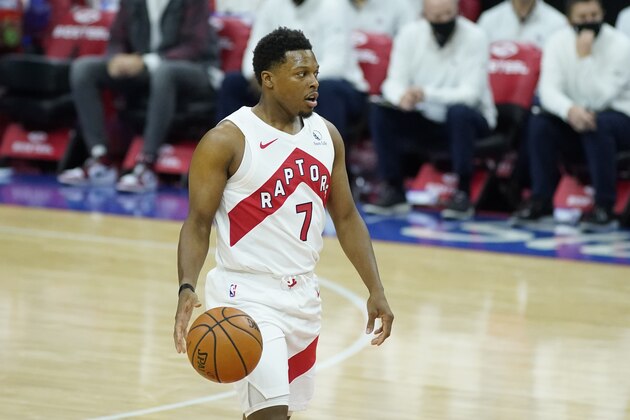 Toronto Raptors' Kyle Lowry plays during an NBA basketball game against the Philadelphia 76ers, Tuesday, Dec. 29, 2020, in Philadelphia. (AP Photo/Matt Slocum)