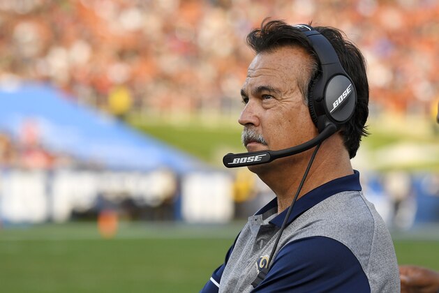 Los Angeles Rams head coach Jeff Fisher, stands on the sideline during the second half of an NFL football game Sunday, Dec. 11, 2016, in Los Angeles. The Rams fired their coach on Monday. Fassel will serve as interim coach. (AP Photo/Mark J. Terrill)