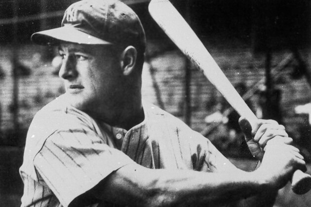 New York Yankees first baseman Lou Gehrig at bat in 1935.   No other caption information available.     (AP Photo)