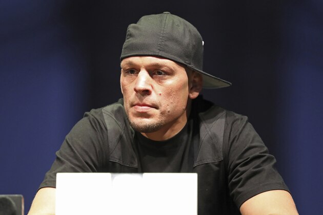 Nate Diaz is seen at a news conference for the UFC 244 mixed martial arts event, Thursday, Sept. 19, 2019, in New York. Masvidal is scheduled to fight Diaz Saturday, November 2 at Madison Square Garden. (AP Photo/Gregory Payan)