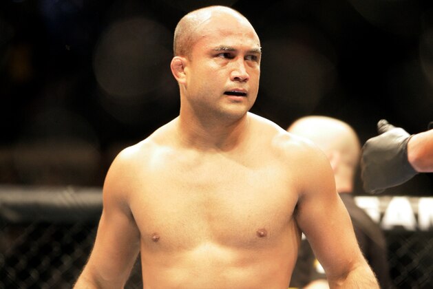 B.J. Penn walks around the ring after defeating Matt Hughes in 21 seconds of the first round during a Ultimate Fighting Championship welterweight mixed martial arts match Saturday, Nov. 20, 2010, in Auburn Hills, Mich. (AP Photo/Duane Burleson)