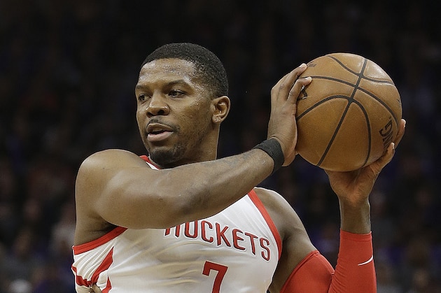 Houston Rockets guard Joe Johnson during the first quarter of an NBA basketball game against the Sacramento Kings, Wednesday, April 11, 2018, in Sacramento, Calif. The Kings won 96-83. (AP Photo/Rich Pedroncelli)