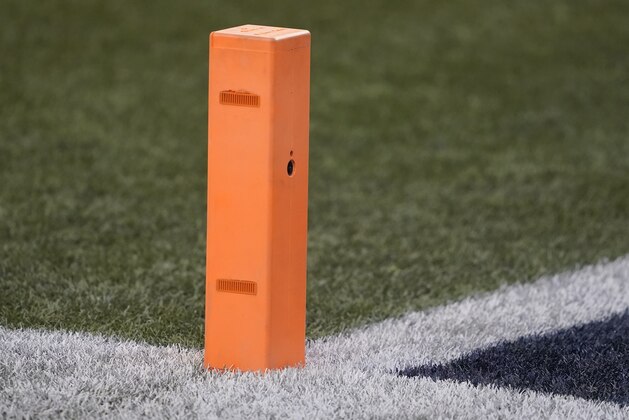 An end zone pylon with a camera inside it