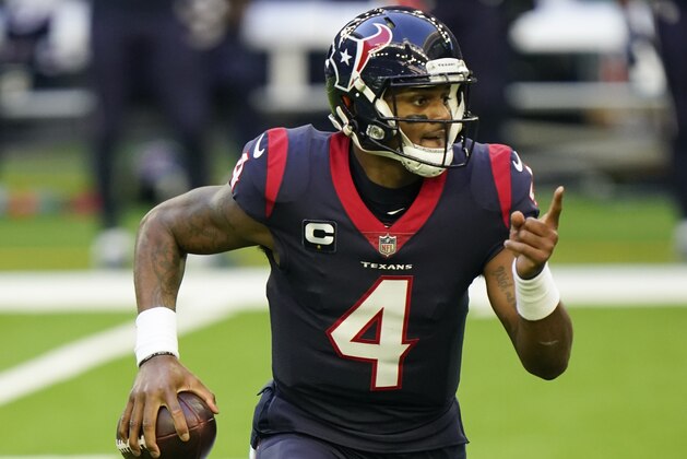 Houston Texans quarterback Deshaun Watson (4) looks to pass during an NFL football game against the Tennessee Titans, Sunday, Jan. 3, 2021, in Houston. (AP Photo/Matt Patterson)