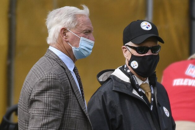 Cleveland Browns owner Jimmy Haslam , left and Pittsburgh Steelers President Art Rooney II talks on the sideline during warmups before an NFL football game, Sunday, Oct. 18, 2020, in Pittsburgh. (AP Photo/Don Wright) Cleveland Browns owner Jimmy Haslam , left and Pittsburgh Steelers President Art Rooney II talks on the sideline during warmups before an NFL football game, Sunday, Oct. 18, 2020, in Pittsburgh. (AP Photo/Don Wright)