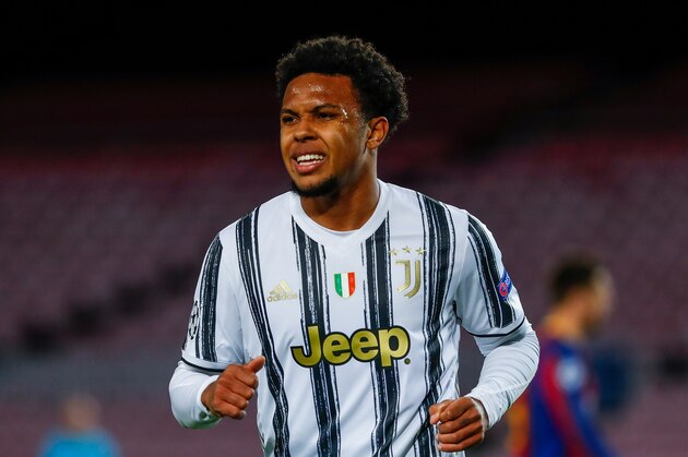 Juventus' Weston McKennie during the Champions League group G soccer match between FC Barcelona and Juventus at the Camp Nou stadium in Barcelona, Spain, Tuesday, Dec. 8, 2020. (AP Photo/Joan Monfort)