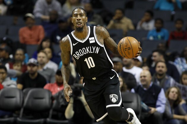 Brooklyn Nets' Iman Shumpert (10) looks to get his offense going against the Charlotte Hornets during the first half of an NBA basketball game in Charlotte, N.C., Friday, Dec. 6, 2019. The Nets won 111-104. (AP Photo/Bob Leverone)