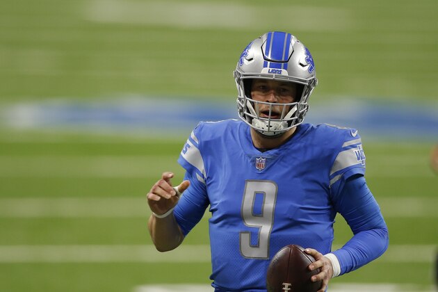 Detroit Lions quarterback Matthew Stafford scrambles during the second half of an NFL football game against the Minnesota Vikings, Sunday, Jan. 3, 2021, in Detroit. (AP Photo/Al Goldis)