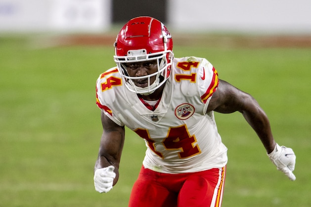 Kansas City Chiefs wide receiver Sammy Watkins (14) in action against the Tampa Bay Buccaneers during an NFL football game, Sunday, Nov. 29, 2020, in Tampa, Fla. (AP Photo/Doug Murray)