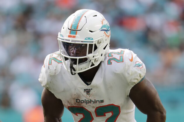 Miami Dolphins running back Mark Walton (22) in action during the second half of an NFL football game against the New York Jets on Sunday, Nov. 3, 2019, in Miami Gardens, Fla. (AP Photo/Lynne Sladky)