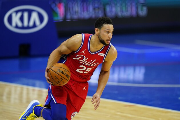 Philadelphia 76ers' Ben Simmons plays during an NBA basketball game against the Los Angeles Lakers, Wednesday, Jan. 27, 2021, in Philadelphia. (AP Photo/Matt Slocum)