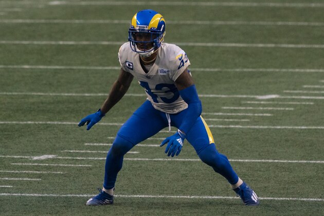 Los Angeles Rams safety John Johnson III is pictured during the second half of an NFL wild-card playoff football game against the Seattle Seahawks, Saturday, Jan. 9, 2021, in Seattle. The Rams won 30-20. (AP Photo/Stephen Brashear)