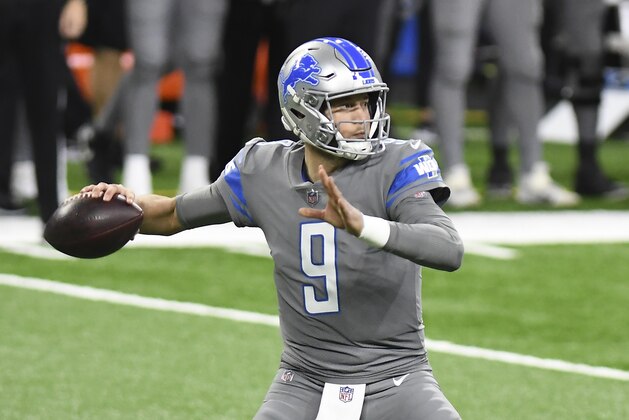 Detroit Lions quarterback Matthew Stafford passes during the first half of an NFL football game against the Tampa Bay Buccaneers, Saturday, Dec. 26, 2020, in Detroit. (AP Photo/Lon Horwedel)