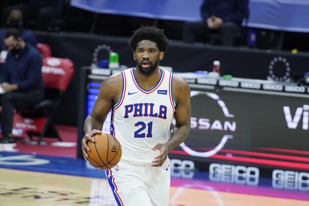Philadelphia 76ers' Joel Embiid plays during an NBA basketball game against the Charlotte Hornets, Saturday, Jan. 2, 2021, in Philadelphia. (AP Photo/Matt Slocum)