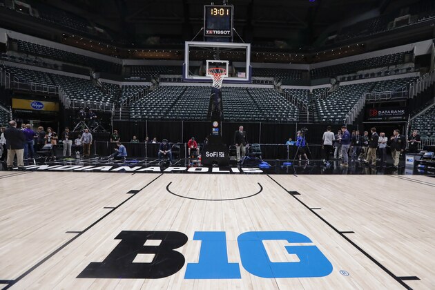 The seating area at Bankers Life Fieldhouse is empty as media and staff mill about, Thursday, March 12, 2020, in Indianapolis, after the Big Ten Conference announced that remainder of the men's NCAA college basketball games tournament was cancelled. (AP Photo/Michael Conroy) The seating area at Bankers Life Fieldhouse is empty as media and staff mill about, Thursday, March 12, 2020, in Indianapolis, after the Big Ten Conference announced that remainder of the men's NCAA college basketball games tournament was cancelled. (AP Photo/Michael Conroy)