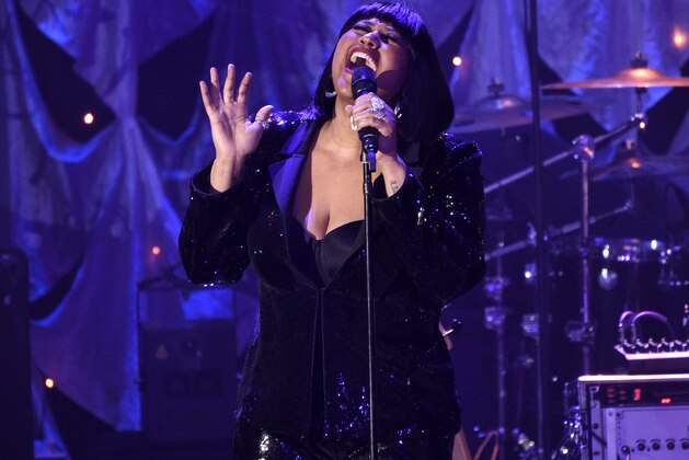 Jazmine Sullivan performs at the Pre-Grammy Gala And Salute To Industry Icons at the Beverly Hilton Hotel on Saturday, Feb. 9, 2019, in Beverly Hills, Calif. (Photo by Chris Pizzello/Invision/AP)