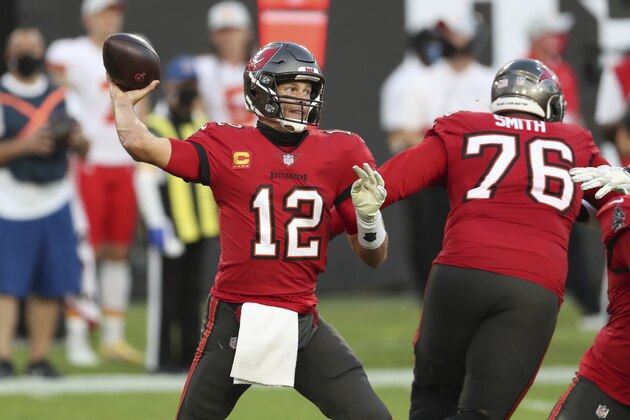 Tampa Bay Buccaneers quarterback Tom Brady (12) throws against the Kansas City Chiefs during the first half of an NFL football game Sunday, Nov. 29, 2020, in Tampa, Fla. (AP Photo/Mark LoMoglio)