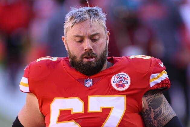 Kansas City Chiefs center Daniel Kilgore (67) during an NFL football game against the New York Jets, Sunday, Nov. 1, 2020, in Kansas City, Mo. (AP Photo/Reed Hoffmann)