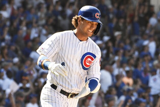 Chicago Cubs' Albert Almora Jr. (5) runs the bases after hitting a home run against the Milwaukee Brewers during the seventh inning of a baseball game, Saturday, Aug. 3, 2019, in Chicago. (AP Photo/David Banks)