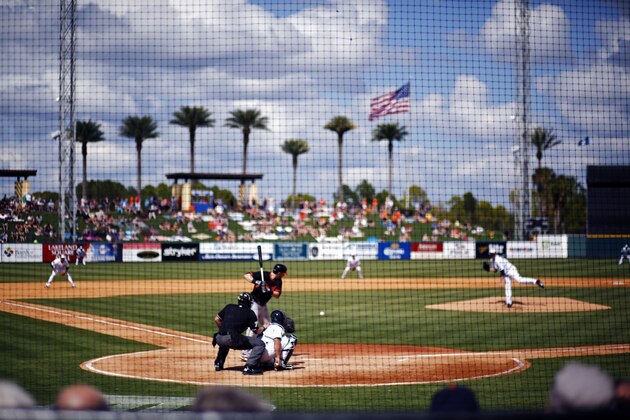The Detroit Tigers open their Grapefruit League season with a spring training exhibition baseball game against the Baltimore Orioles at Joker Marchant Stadium in Lakeland, Fla., Tuesday, March 3, 2015. The Tigers are celebrating their 50th year of holding spring training at Tiger Town and Joker Marchant Stadium. (AP Photo/Gene J. Puskar)