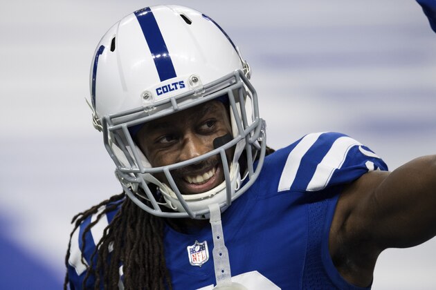 Indianapolis Colts wide receiver T.Y. Hilton (13) waves to fans in the stands before an NFL football game against the Jacksonville Jaguars on Sunday, Jan. 3, 2021, in Indianapolis. (AP Photo/Zach Bolinger)