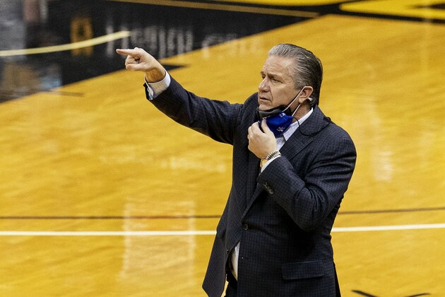 Kentucky head coach John Calipari calls a play during the first half of an NCAA college basketball game against Missouri Wednesday, Feb. 3, 2021, in Columbia, Mo. (AP Photo/L.G. Patterson)
