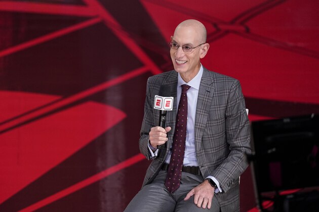 NBA Commissioner Adam Silver speaks during an interview before Game 3 of basketball's NBA Finals, Sunday, Oct. 4, 2020, in Lake Buena Vista, Fla. (AP Photo/Mark J. Terrill)