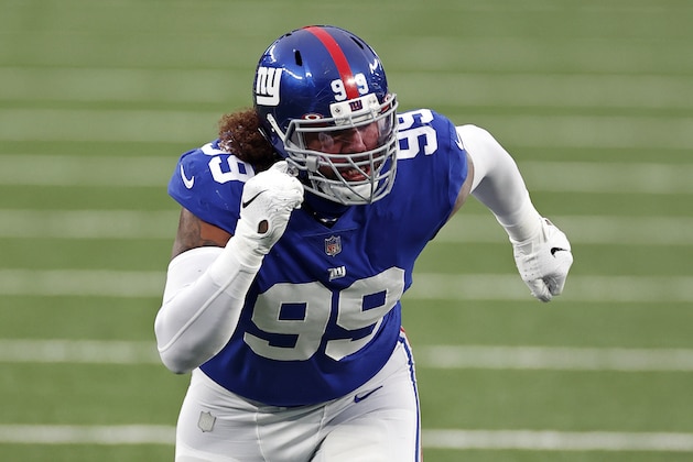 New York Giants defensive end Leonard Williams (99) in action during an NFL football game against the Dallas Cowboys, Sunday, Jan. 3, 2021, in East Rutherford, N.J. (AP Photo/Adam Hunger)