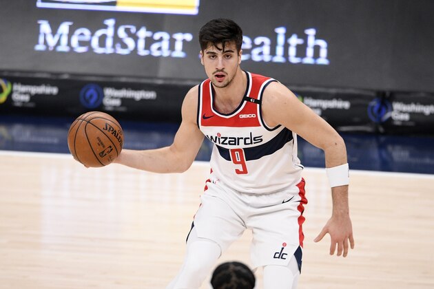 Washington Wizards forward Deni Avdija (9) in action during the first half of an NBA basketball game against the Chicago Bulls, Tuesday, Dec. 29, 2020, in Washington. (AP Photo/Nick Wass)