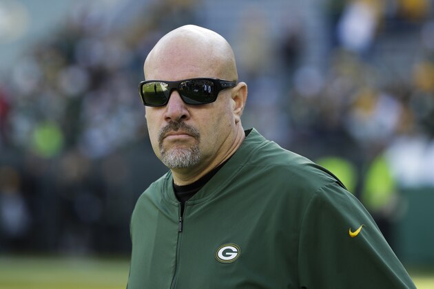 FILE - This Oct. 20, 2019 file photo shows Green Bay Packers defensive coordinator Mike Pettine before an NFL football game against the Oakland Raiders in Green Bay, Wis. Pettine believes his team’s run defense is much better than the way it played in its most recent game.  “When things are right, when things are clicking for us and guys have a good understanding of what they’re doing, we can stop the run as well as anybody else,” Pettine said Friday, May 22, 2020 during a Zoom session with reporters.(AP Photo/Mike Roemer, File)