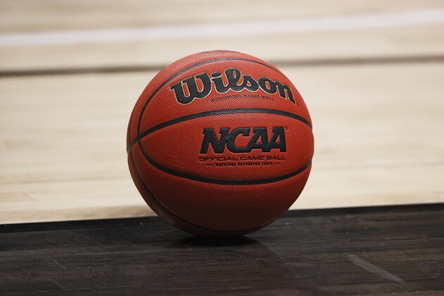 A basketball on the court during the first half of an NCAA college basketball game between Texas Tech and Oklahoma, Monday, Feb. 1, 2021, in Lubbock, Texas. (AP Photo/Brad Tollefson)