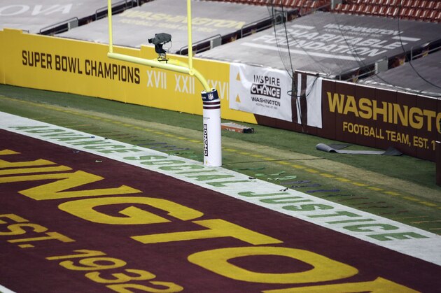 An on field logo saying