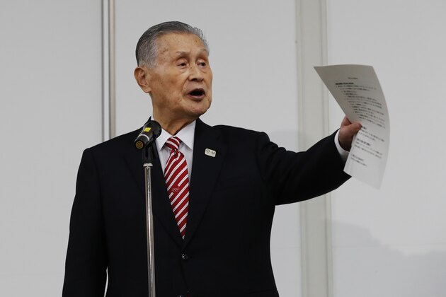 Yoshiro Mori, the president of the Tokyo Olympic organizing committee, speaks at a news conference in Tokyo Thursday, Feb. 4, 2021. (Kim Kyung-hoon/Pool Photo via AP)