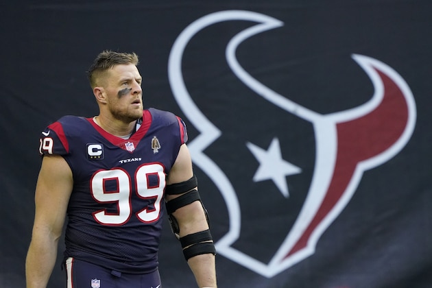 Houston Texans defensive end J.J. Watt (99) walks onto the field for an NFL football game against the Tennessee Titans Sunday, Jan. 3, 2021, in Houston. (AP Photo/Eric Christian Smith)